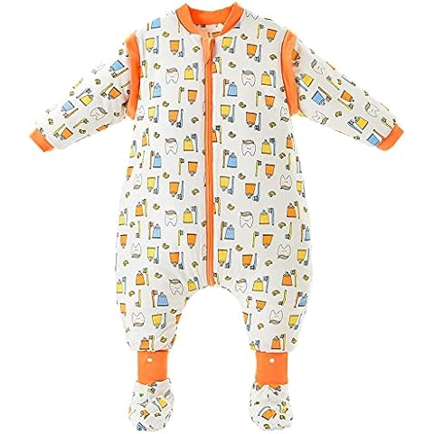 Happy Cherry Baby Sleep Sack with Feet Winter Thicken Toddler Sleeping Bag Infant Cotton Swaddle Wearable Blanket with Detachable Sleeves Cover