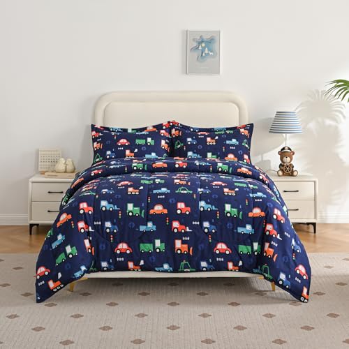 Image of Yibeizi Car Kids Comforter Set for Boys Full Navy Blue Bedding