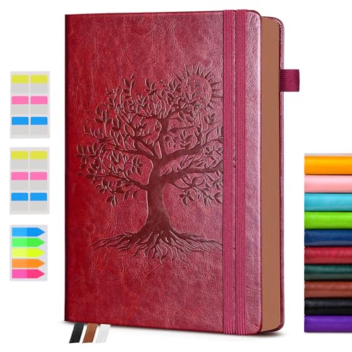 Image of Vintage Leather Journal - 300 Page Lined Journal for Women Men, A6 Small Notebook with 2 Elastic Straps, 3 Ribbons, Pen Holder, Pocket Notebook for Work, Travel, Writing, Daily Diary (3.7 inch x 6.8 inch)