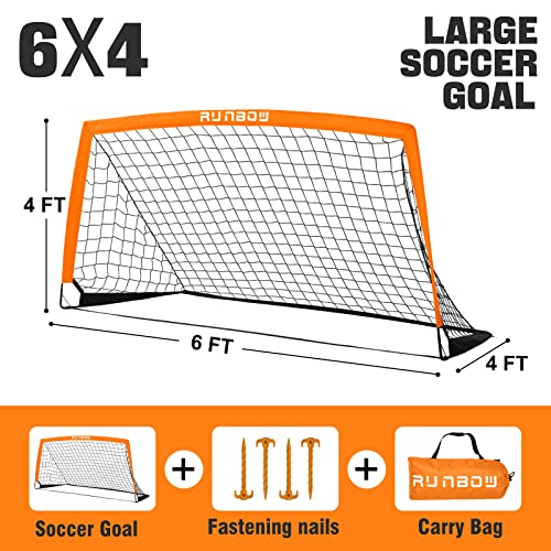 Runbow 6X4 Ft Portable Kids Soccer Goal For Backyard Practice Soccer Net With Carry Bag (6X4 Ft, Orange, 2 Pack) #TOP3