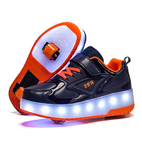 Scarpe da LED Luce USB Ricaricabile Doppia Ruota Skateboard Sportive con Rotelle Automatiche Ruota Diritta Formatori Outdoor Multisport Ginnastica Running Sneaker Unisex Bambini e Ragazze