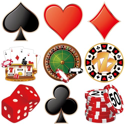 Hooqict 45 Pieces Casino Theme Party Decorations Casino Party Cutouts with Glue for Bulletin Board Las Vegas Poker Night Decorations Birthday Party Supplies