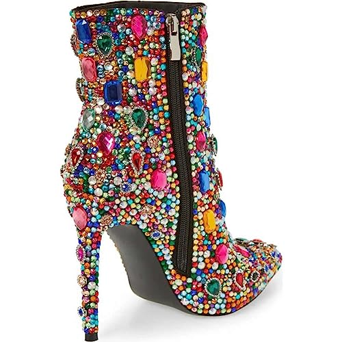 Kluolandi Womens Jeweled Ankle Boots with Zipper Pointed Toe Stiletto High Heel Booties for Women4