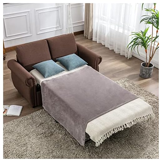 Merax Sleeper Couch Small Sofa for Living Room or Bedroom Including Pull Out Bed Sofabed, Compact, Brown w/Mattress