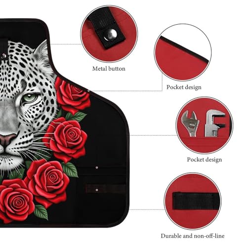 Delantal de trabajo ajustable Red Rose Cheetah con 8 bolsillos miniatura 3
