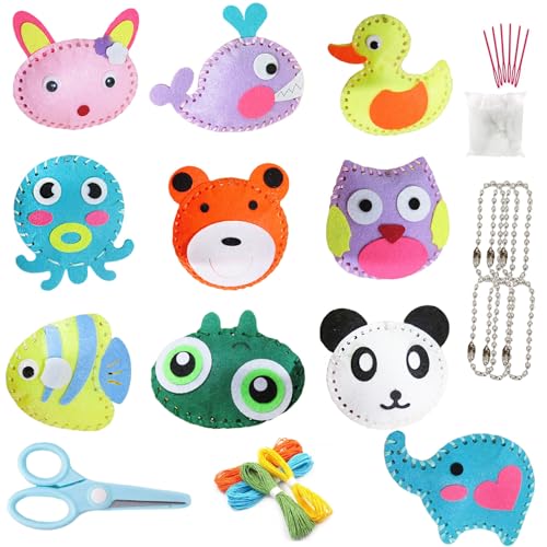 Aszaui 10 Piezas Fieltro para Manualidades,Kit Costura Niños,Animales del Bosque Set para Aprender, Kit de Costura para Principiantes, Manualidades Niños 10 Años, Regalo de Artesanía de Bricolaje