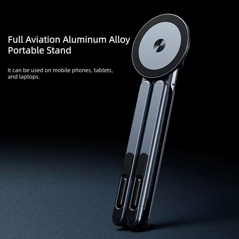 Image of Magnetic Foldable Mobile Stand for Table, 4-in-1 Aluminium Alloy Phone Holder, Tablet Stand, Laptop Stand & Portable Magnetic Desk Stand for Mobile Phone, Tablet, Laptop, Travel & Office Use