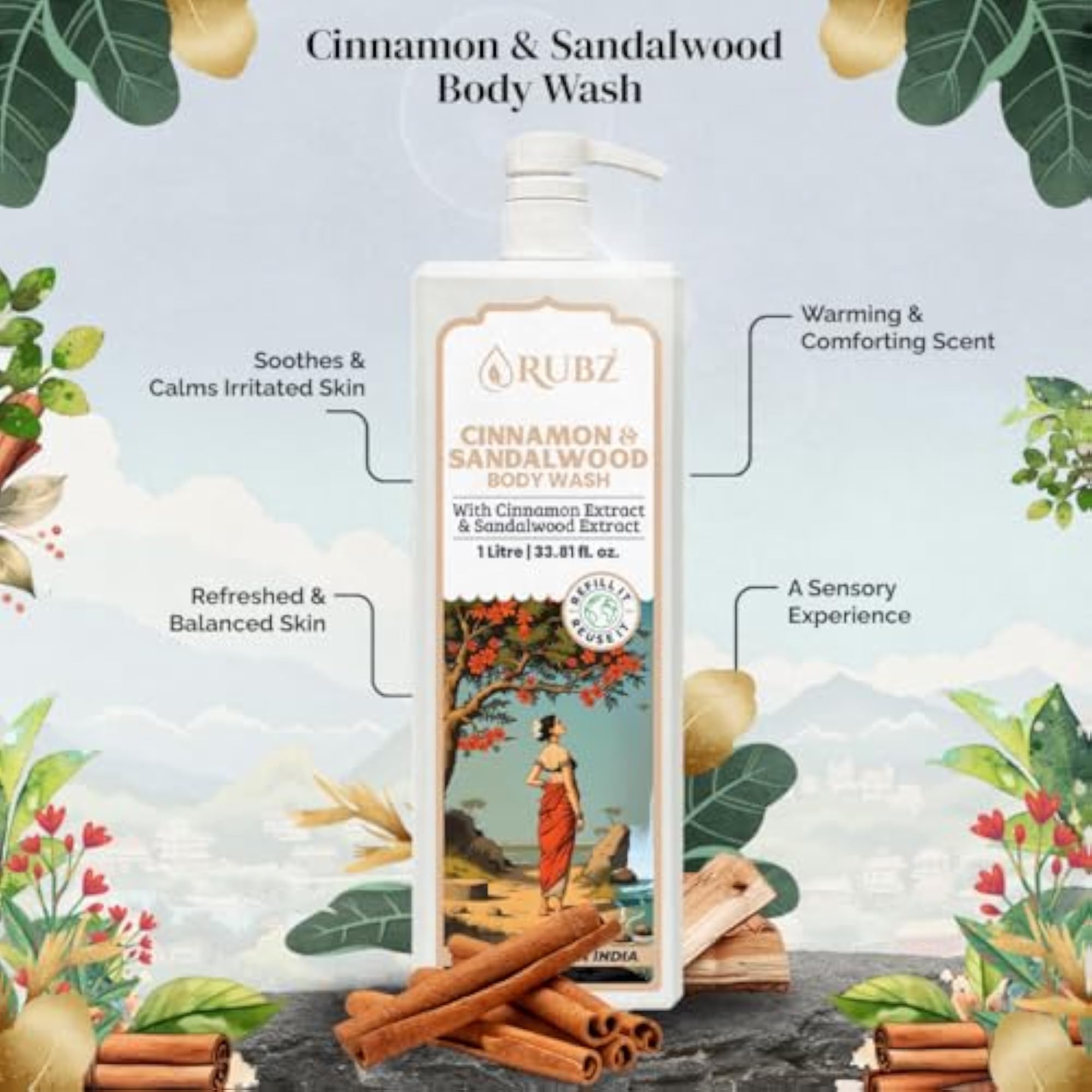 Cinnamon & Sandalwood Body Wash, 5 L