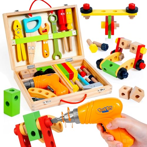 Image of KIDWILL Kids Tool Set with Electric Drill & DIY Stickers, Toddler Tool Set for Kids Ages 3-5 Year Old Boys Girls, Pretend Play STEM Montessori Educational Construction Toys
