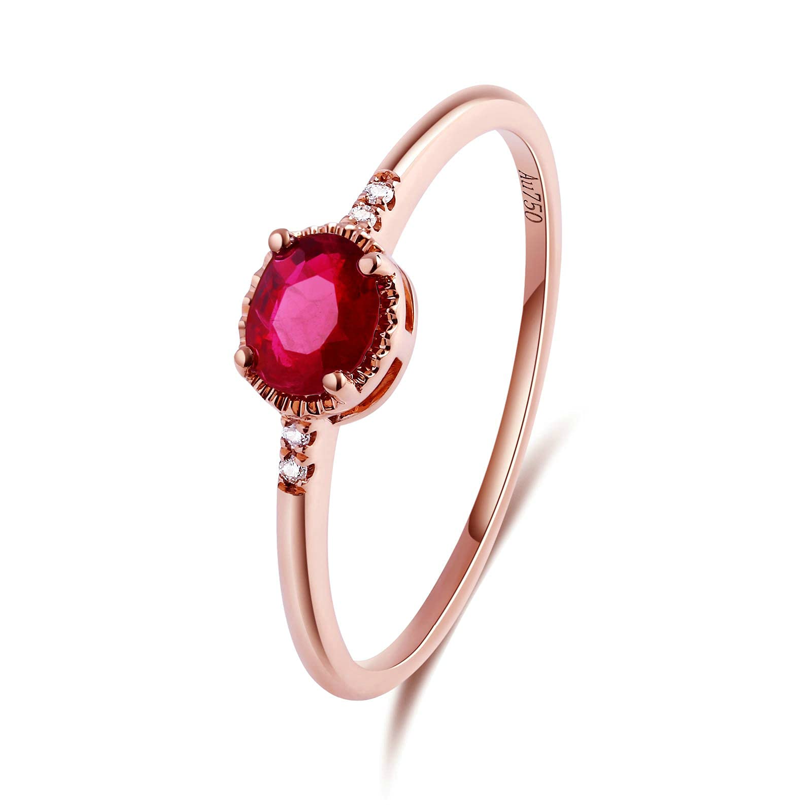 KnSam Anillo de Oro, Oval Anillo de 18K 750 Oro Rojo con Rubí Anillo de Bodas Oro Anillo de San Valentin Rose Oro Rojo