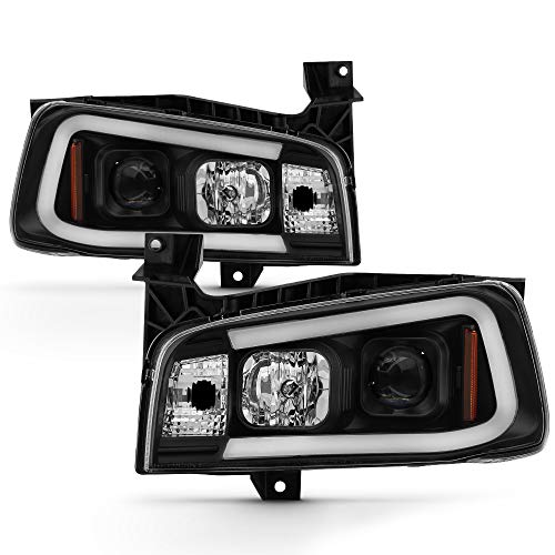 For 2006-10 Dodge Charger LED Daytime Running Lamp Bar Projector Headlights Black Housing Clear Lens Halogen Model Only
