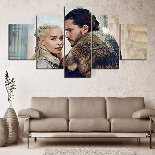 Decoración De Arte De Pared 5 Piezas Imprime En Lienzo Us Tv Play Juego De Tronos Película Hd Cuadro Estilo Abstractos Moderna Inicio Decoración Lienzos 150×80 Cm,Listo Para Colgar(Con Marco)