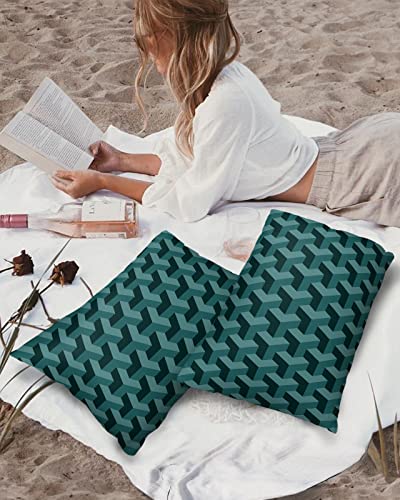 Outdoor Throw Pillow Covers 20x12 Waterproof Abstract Outdoor Pillows Decorative Pillow Covers Cushion Covers Pillowcase for Tent Patio Garden Couch Set of 2, Geometric Teal Impressionist Art Illusion