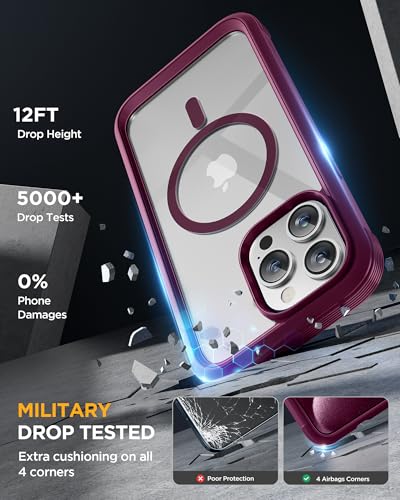 Image of Miracase Magnetic for iPhone 12 Pro Max Case [Compatible with MagSafe] Full-Body Phone case with Built-in Glass Screen Protector& Camera Protector, Military Drop Proof 12 Pro Max Cover, Wine Red