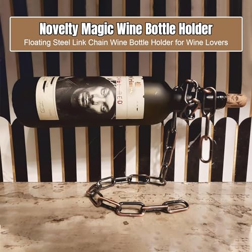 حامل زجاجات النبيذ السحري من نالاكال، حامل زجاجة نبيذ عائم بسلسلة من الستيل، حامل نبيذ معلق بالهواء يتحدى الجاذبية، حامل زجاجة النبيذ الوهمي سلسلة حامل زجاجات النبيذ للمطبخ والبار
