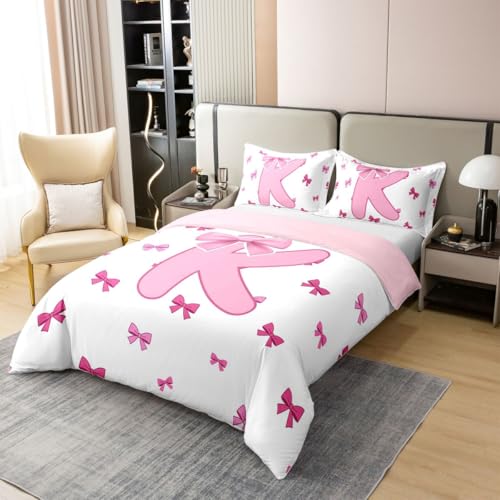 Parure de lit monogramme lettre K en coton rose cadeau mariage King Size - 3