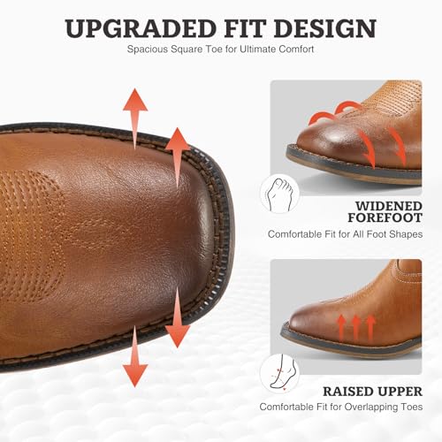 Rollda Cowgirl Boots Cowboy Boots for Women Square Toe Mid Calf Western Boots Ladies Fashion Boots with Chunky Heel4