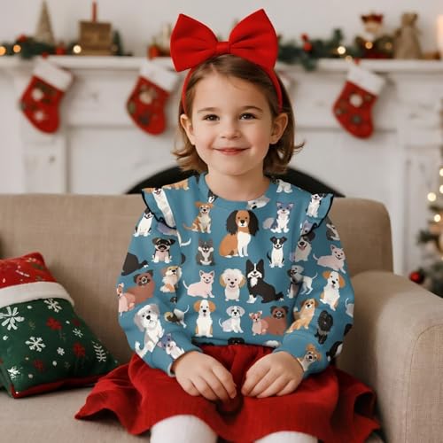 Uourmeti Cute T Shirts for Girls Long Sleeve Pullover Tops Ruffle Shoulder Fall Clothes3