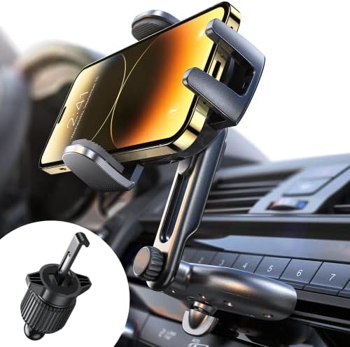 LISEN Adjustable Phone Mount for Car CD Phone Holder for Car Vent One Hand Operation CD Player Phone Mount Ultra Sturdy CD Cell Phone Holder Car Compatible with iPhone 14 Samsung S23 All Phones