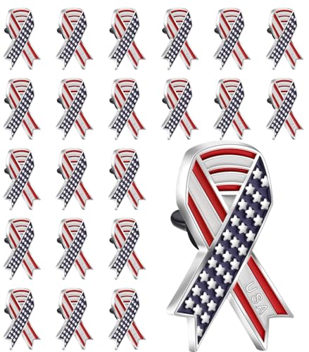 DISCAO 25/50/100/200 pieces American Flag Pins USA Flag Pins Patriotic Ribbon Pins Independence Day Pins United States Badge Pins Brooch pins for women men Clothes backpack hat Memorial Day Veteran Souvenir gift bulk