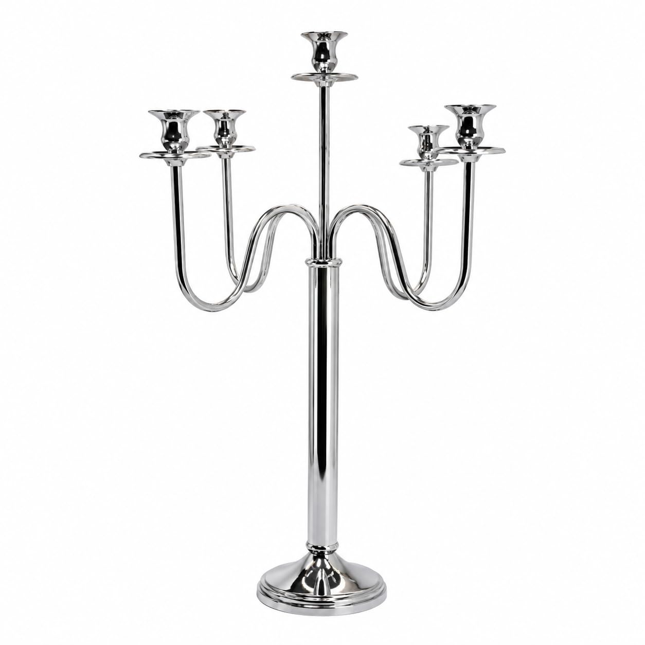 77cm Chrome Candelabra Stand – 5 Arm Candle Holder for 25mm Candles | Wedding Centrepiece Candelabra for Events, Table Decoration & Floral Displays