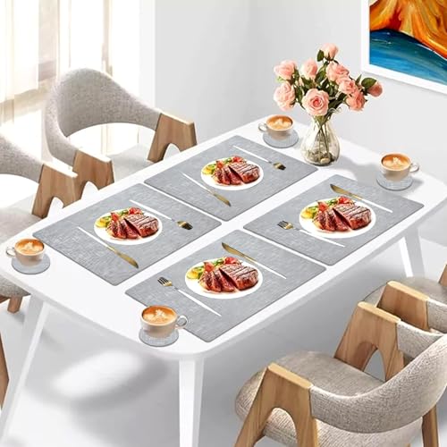 TOPAHGOD Square Place Mats for Table Set of 4, Dual Sided Non-Slip Heat Resistant Table Mats and Coasters, Faux Leather Stain Resistant Washable Wipeable Placemats for Indoor and Outdoor (Silver) - Cosy Home Interiors TOPAHGOD Square Place Mats for Table Set of 4, Dual Sided Non-Slip Heat Resistant Table Mats and Coasters, Faux Leather Stain Resistant Washable Wipeable Placemats for Indoor and Outdoor (Silver) - Image 8
