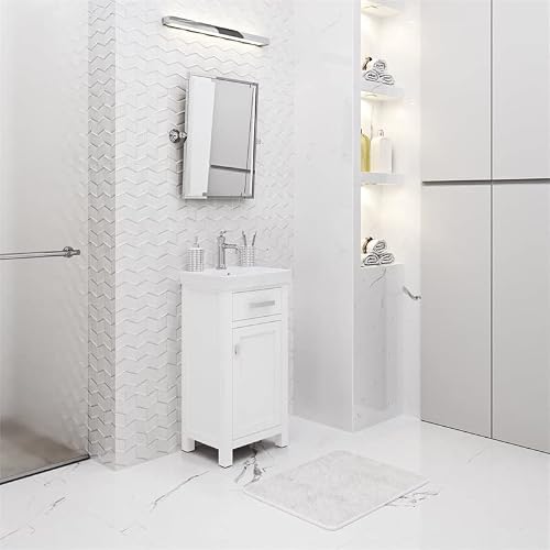 Water Creation Mia 18\" W Solid Hardwood Bathroom Vanity with Single Integrated Pre-Installed Ceramics Sink in Pure White & Chrome Finish