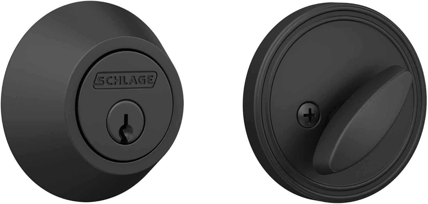 Schlage JD60622 Single Cylinder Deadbolt, Matte Black, Key Lock