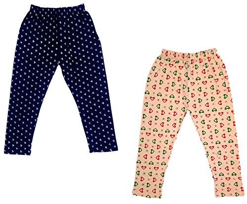 Image of IndiWeaves Girls Printed Cotton Capri Pants for Summer (Peach,Navy Blue) Pack of 2