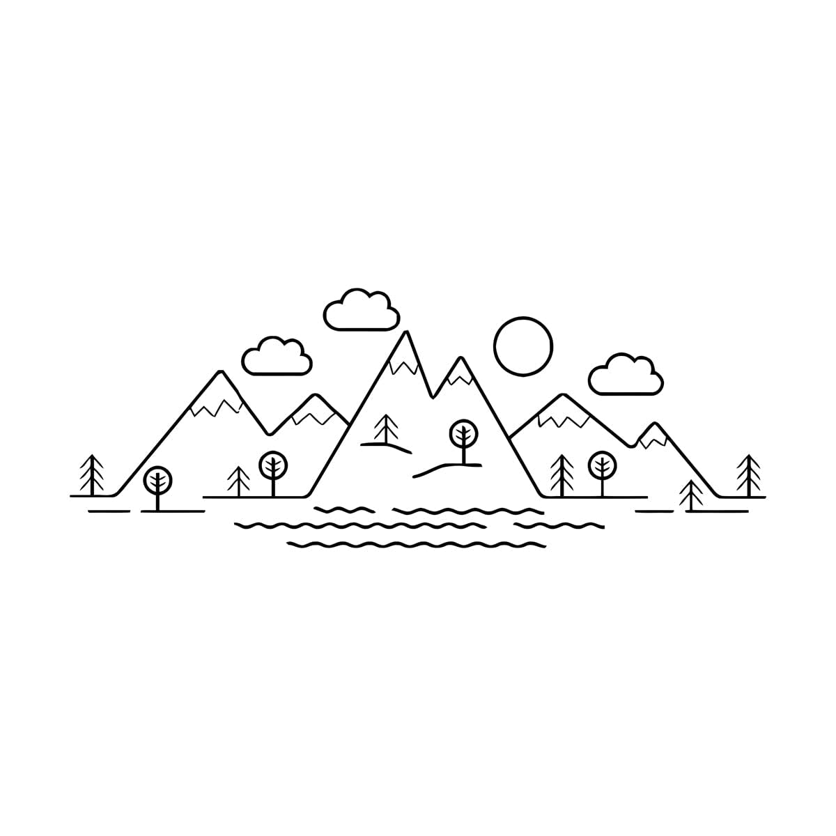 Simple Pattern Mountains Wall Vinyl Decals Trees Clouds Wall Sticker Kids Baby Room Décor Nature Mountain Vinyl Mural Large - 42x114cm