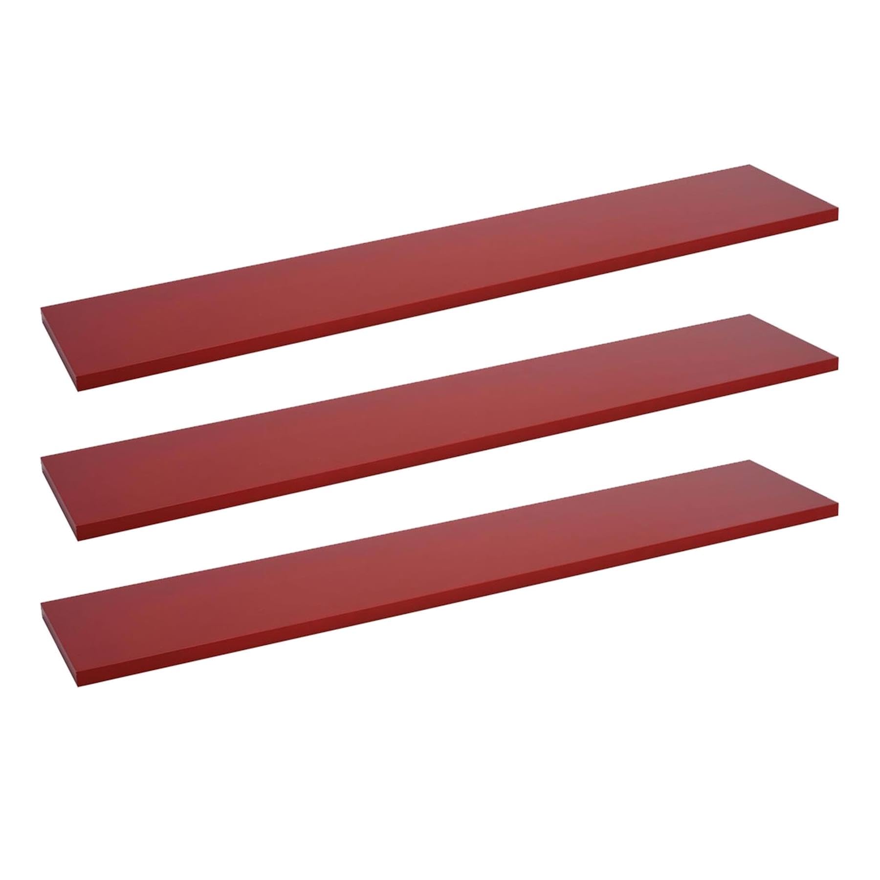 Set of 3 Shelf Boards 118cm Long Wall-Mounted Classic Shelf for Living Room Bedroom Kitchen or Office NO Brackets Included [Red Lacquer (118 x 23.5cm)]