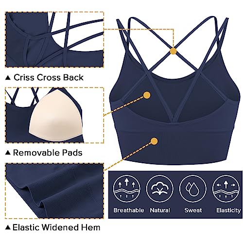 Image of Sykooria 3 Pack Strappy Sports Bra for Women Sexy Crisscross for Yoga Running Athletic Gym Workout Fitness Tank Tops