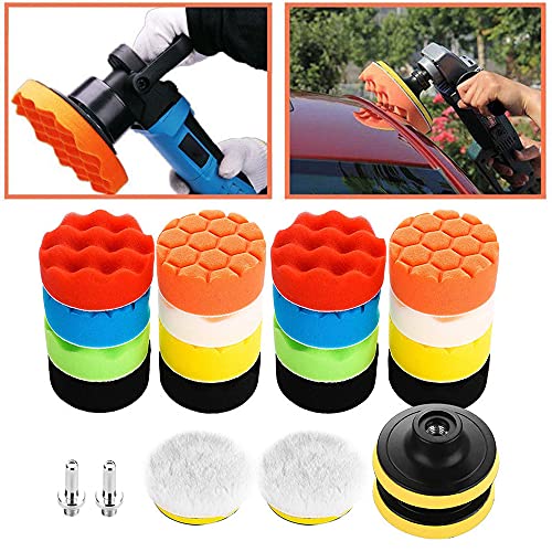 Fdrirect Kit de 22 peças de almofada de polimento para furadeira de espuma de carro, pastilhas de po