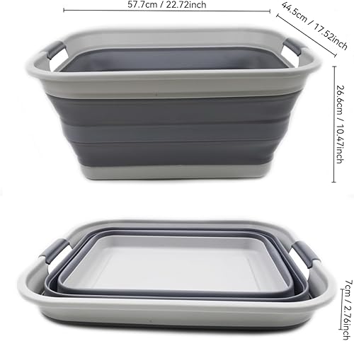 Miniatura 2 de SAMMART 42L(11 gallon) Collapsible Plastic Laundry Basket-Foldable Pop Up Storage Container/Organizer-Portable Washing Tub-Space Saving,Water Gris