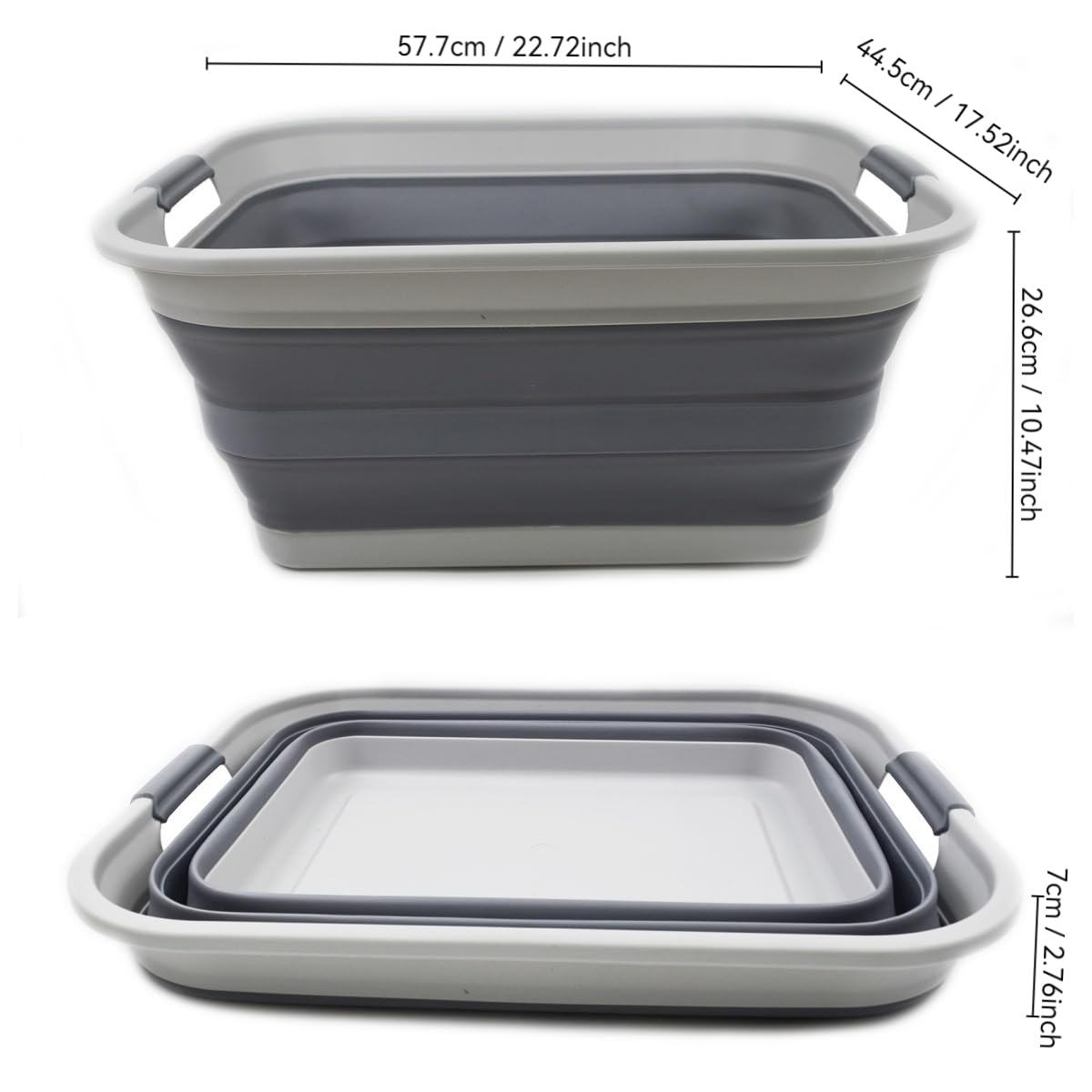 SAMMART 42L - Cesto portabiancheria, in plastica, pieghevole, bacinella portatile, salvaspazio (1 pezzo, grigio)
