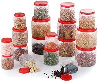 AQUAWARE Frosty Diamond Polypropylene Plastic Storage Jar and Container Set, 18 Pieces, (6 x 1100ml, 6 x 600ml, 6 x 300ml) Clear