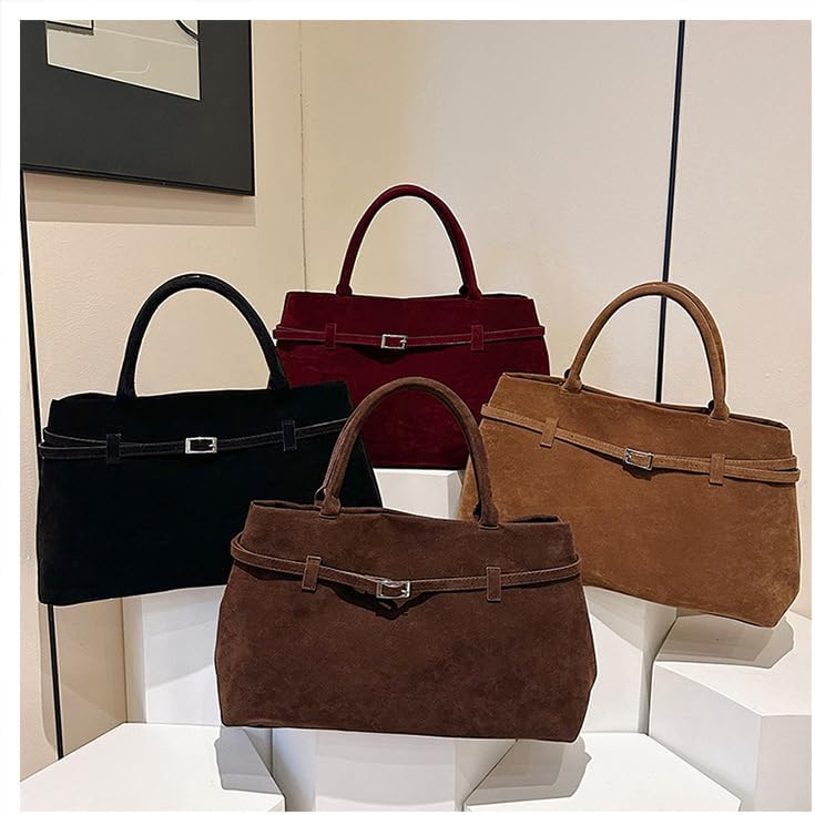Faux Suede Tote Bags for Women - Large Suede Vintage Shoulder Satchel Bag Bucket Handbag Slouchy Hobo Bags - Image 5