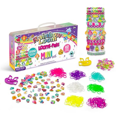 Rainbow Loom Loomi-Pals Mini Combo Set Features 60 Cute Assorted Loomi-Pals Charms 1 Happy Loom 2100 Colorful Bands All in a Carrying Case for Boys and Girls 7+