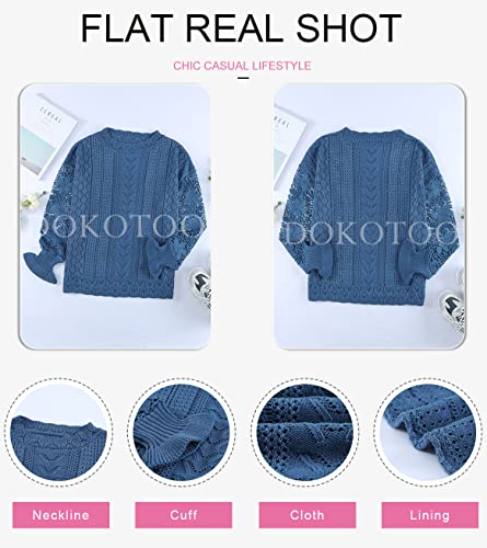 Image of Dokotoo Womens Crewneck Crochet Lace Long Sleeve Hollow Out Cable Knit Sweaters Pullover Tops