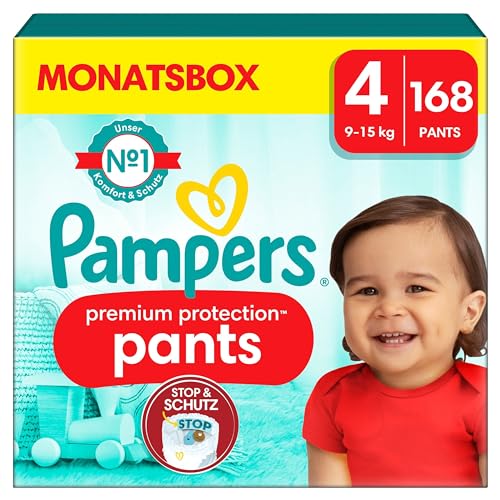 Pampers Pannolini per bambini, taglia 4 (9 – 15 kg) Premium Protection, Maxi con sacchetto di protezione e arresto
