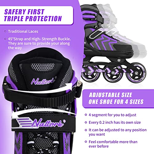Nattork Adjustable Blades Roller Skates For Adult Women And Men,Outdoor & Indoor Purple Inline Skates For Kids Girls And Boys,Beginners,Size 8 8.5 9 9.5 10.5 #TOP2