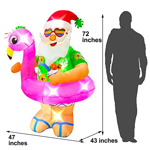 Blowout Fun 6Ft Summer Inflatable Hawaiian Laua Santa With Flamingo Pool Float Decoration, Led Blow Up Lighted Decor Indoor Outdoor Holiday Art Decor Decorations Clearance #TOP5