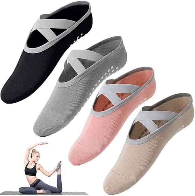 BananaHome4pack Yoga Socks-Non Slip Grip for Women,Grip Pilates Socks,One Size Fitness Sport Sock,Ideal for Pilates,Pure Barre,Ballet,Dance,Barefoot Workout