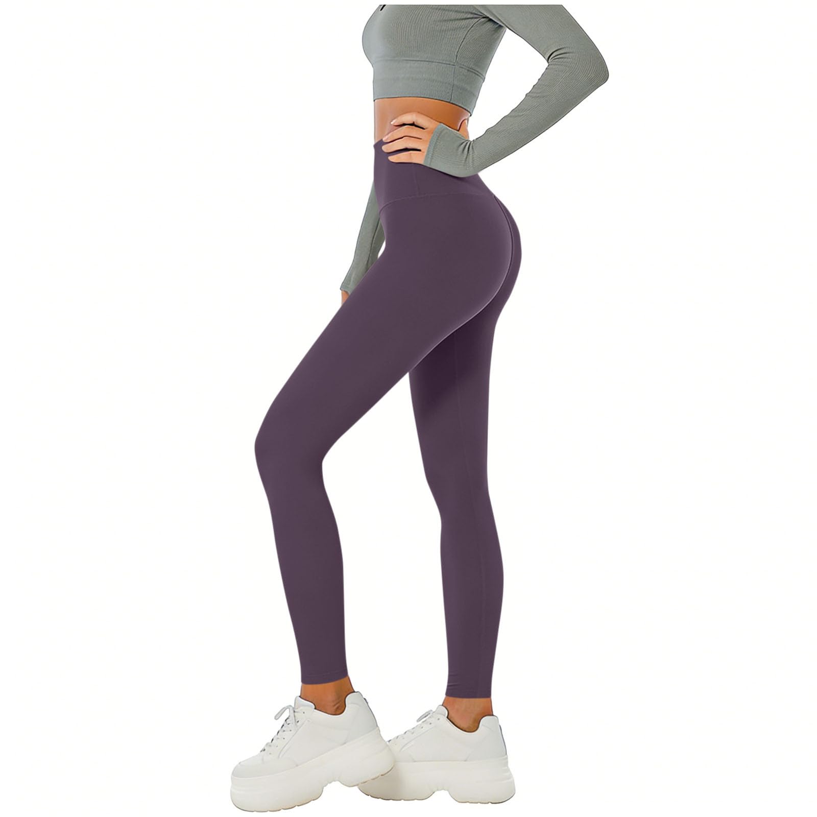 Aopir Women's A06-Purple High Waisted Tummy Control Leggings Soft Non See-Through Yoga Pants Workout Leggings For Gym Running Fitness