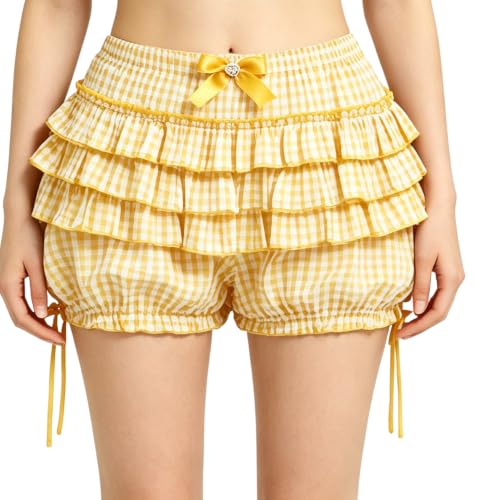 Image of Women Layered Gingham Shorts Cute Bloomers Plaid Shorts | Gingham Ruffle Shorts, Polka Dot Mini Bloomer Shorts, Micro Boyshorts, Tiered, Checkered, Lolita Outfits, Going Out