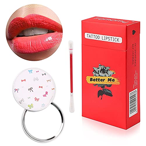 MAITING 20 Pcs Tattoo Lipstick,Tattoo Lipstick Cotton Swab,Tattoo Lip Stain,Durable Waterproof Liquid Non-Stick Lipstick, Easy To Carry With Random Small Mirror( (Better Me)