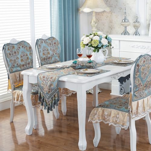 Kilofly KTW400BLUS156 Elegant Floral Brocade Jacquard Table Runner Tassels thumb #7