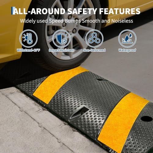 Image of 6FT Rubber Speed Bumps, 4-Pack 25000 Lb Capacity Heavy Duty Speed Bumps