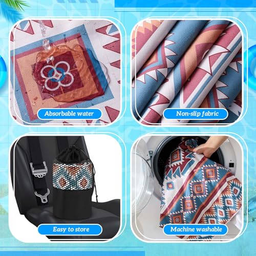 Image of Hahafelt 2 Pack Car Seat Towel Cover with Storage Bag, Tuscon Aztec | 63 x 32 in Car Towel Seat Cover Non Slip Waterproof, Gym Workout Swimming Running, Machine Washable Sweat Absorbent Protector