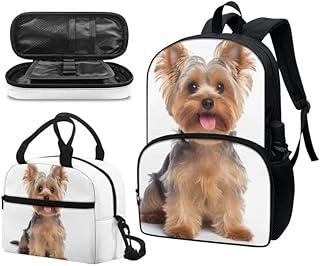 Rivatimrio Yorkshire Terrier 17in School Backpack Set 3PCS Lightweight Teen Bookbags Cute Gold Puppy Dog School Bag Pencil Case & Lunch Pack Full Set Daypack
